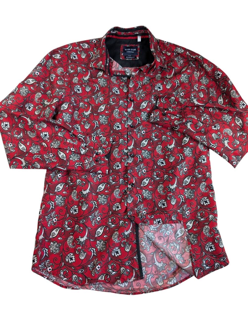 SILVER STONE Collection Red/Black Paisley Modern Fit Long Sleeve Shirt Sz L FUN